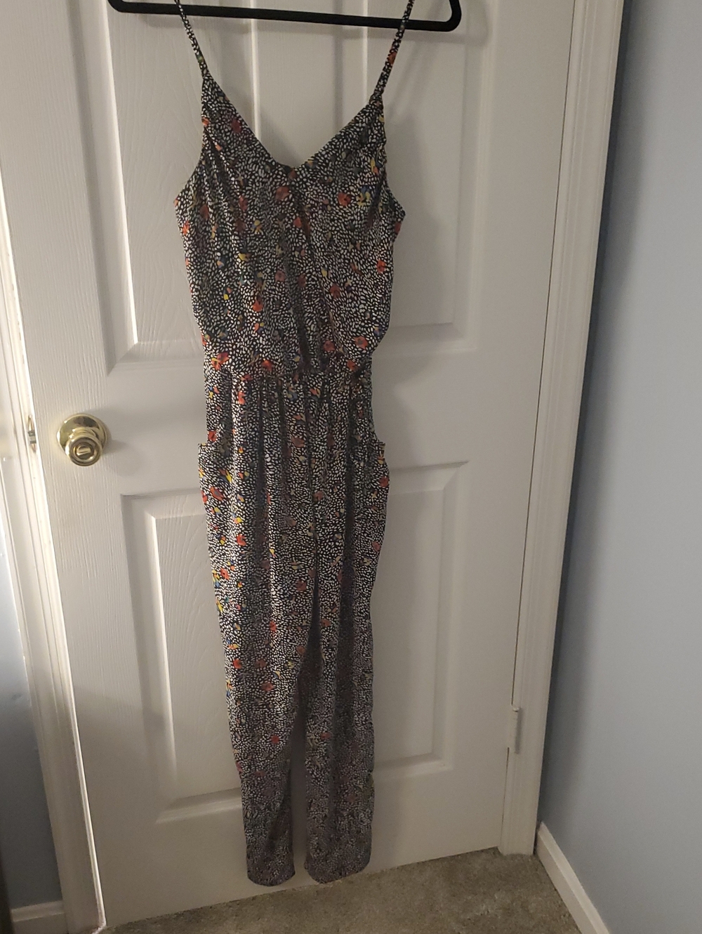elevenses Black Printed Spaghetti-Strap Jumpsuit with Floral Accents